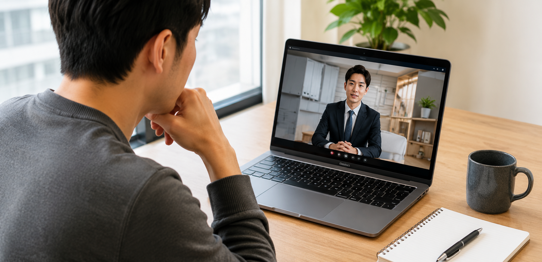求職者がパソコンで会社紹介動画を見ている様子