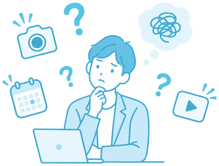 何を撮ればいいか悩む担当者のイラスト